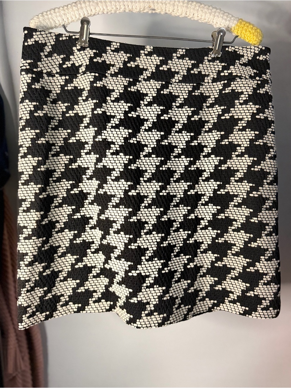 Talbots Houndstooth Mini Skirt Womens 14P Black White Like New Wool Blend A-Line
